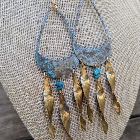 Rustic Large Statement Chandelier Turquoise Earrings - Picture 9 of 15